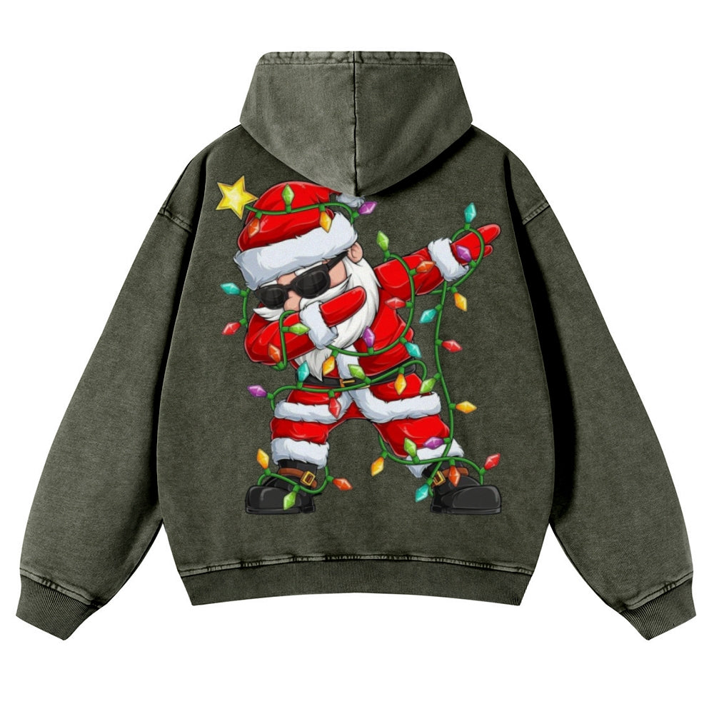 Muchic Unisex Jolly Santa Claus Back Print Casual Washed Hoodie