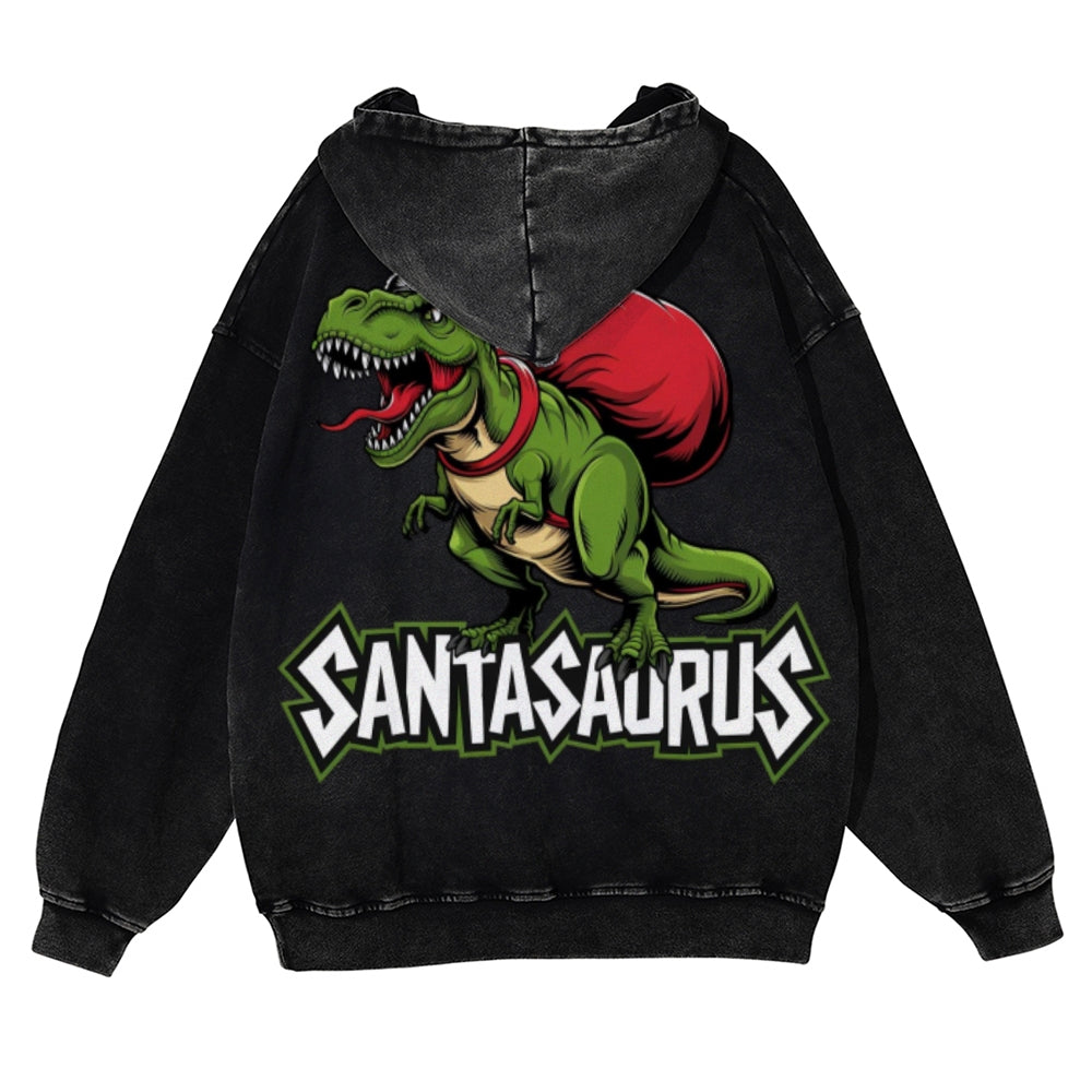 Muchic Unisex Santasaurus Back Print Casual Washed Hoodie