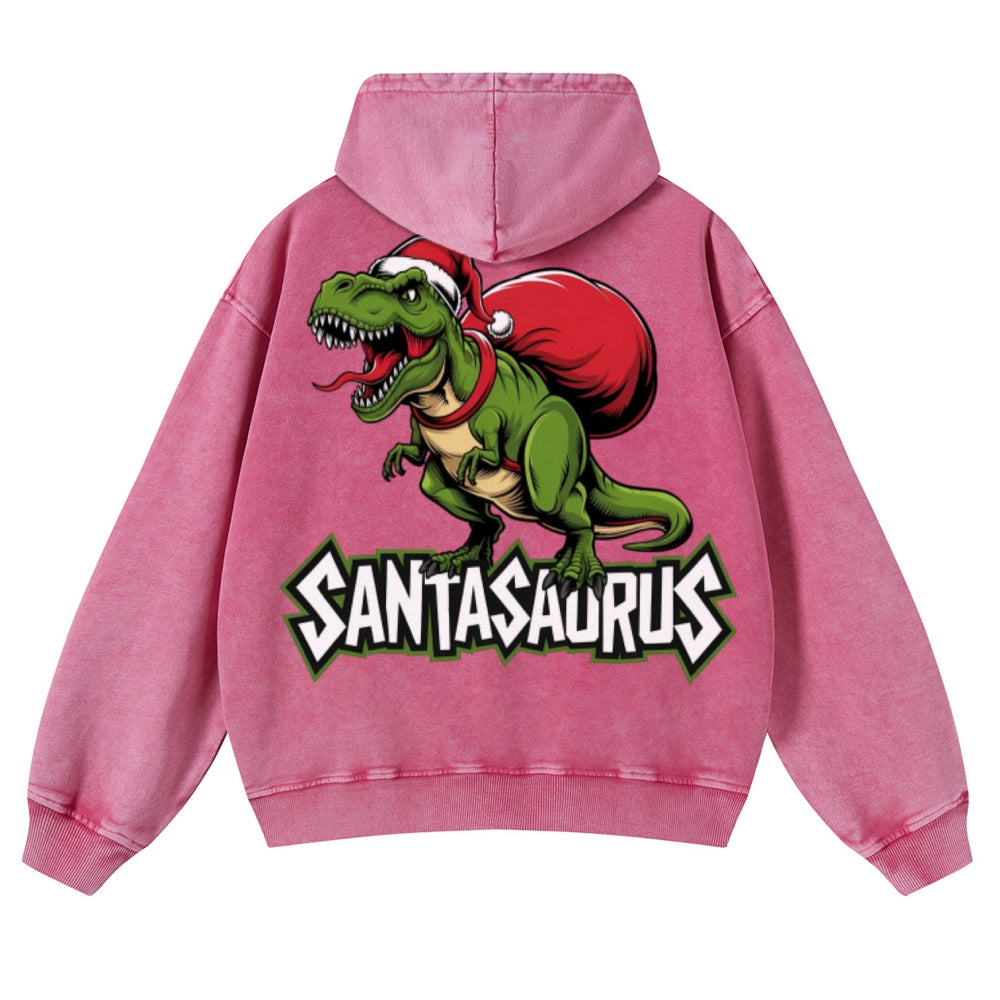 Muchic Unisex Santasaurus Back Print Casual Washed Hoodie