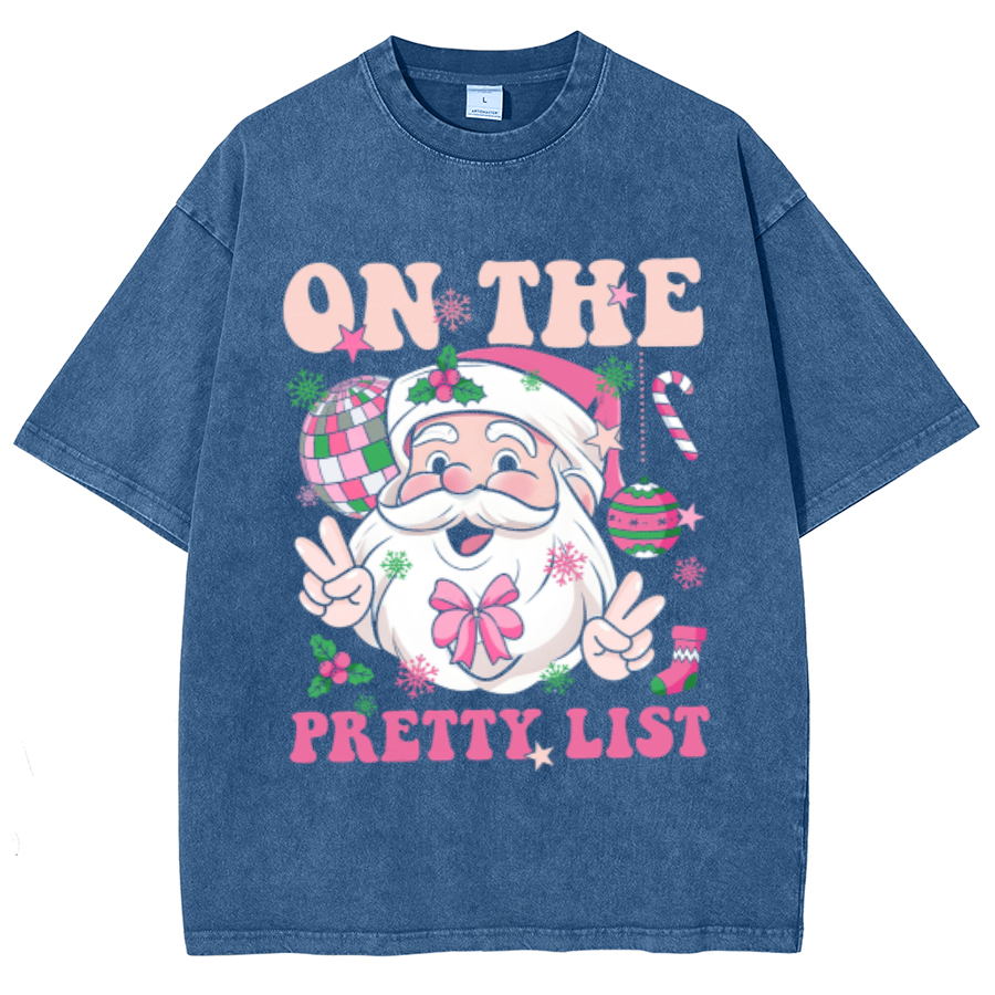 Muchic On The Pretty List Unisex Oversized Print Vintage Wash Denim T-Shirt