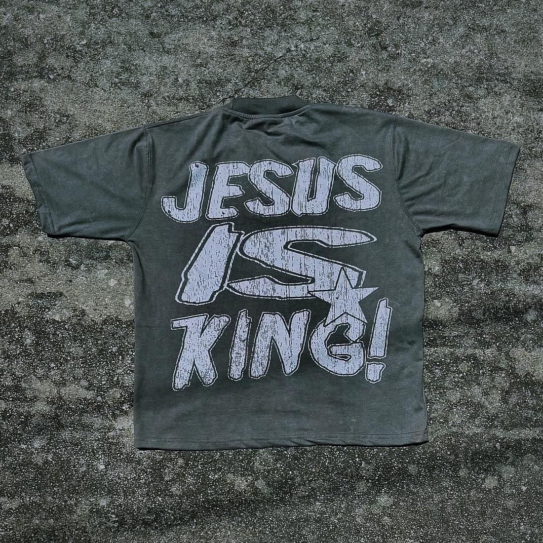 Muchic Jesus Is King Pray On It Print Short Sleeve T-Shirt