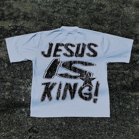 Muchic Jesus Is King Pray On It Print Short Sleeve T-Shirt