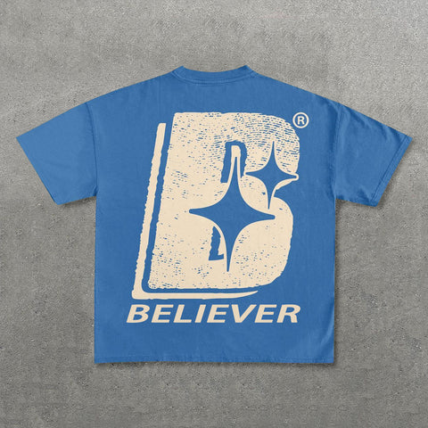 Muchic Believer Print Short Sleeve T-Shirt