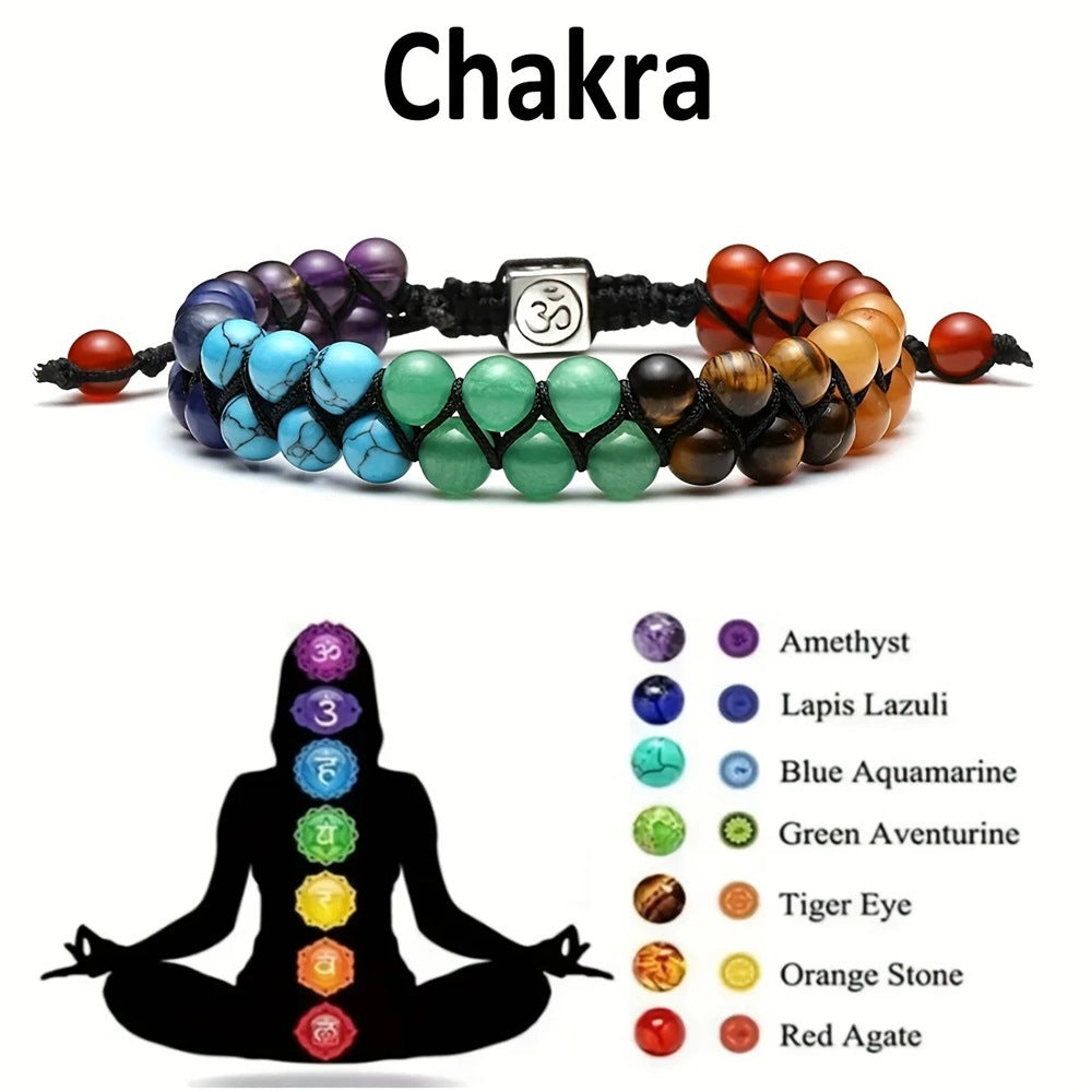 Chakra Turquoise Braided Bracelet – Double Layer Handmade Boho Crystal Wristband