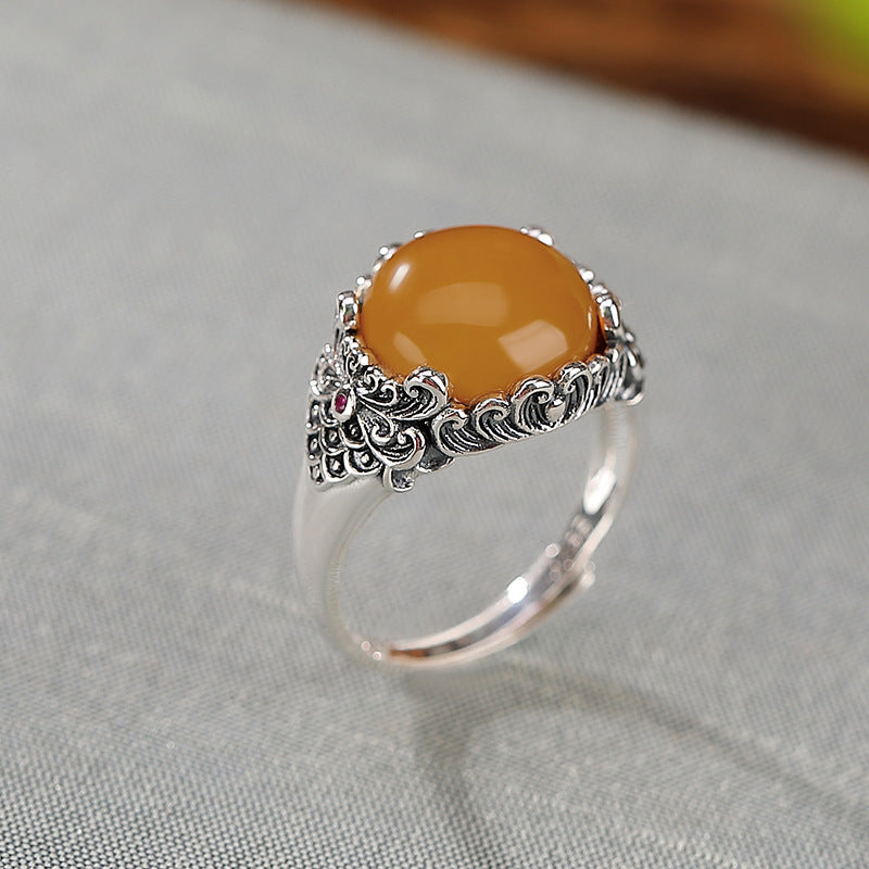 Amber Crystal Ring – Adjustable Healing Energy Gemstone Ring