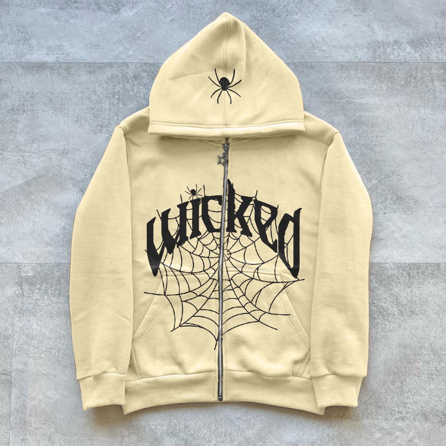 Muchic casual spider print long sleeve hoodie