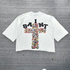 Muchic saint casual street print thick t-shirt