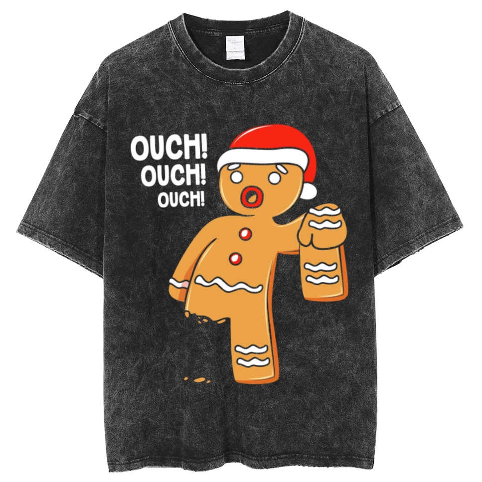 Muchic Ouch Unisex Oversized Print Vintage Wash Denim T-Shirt