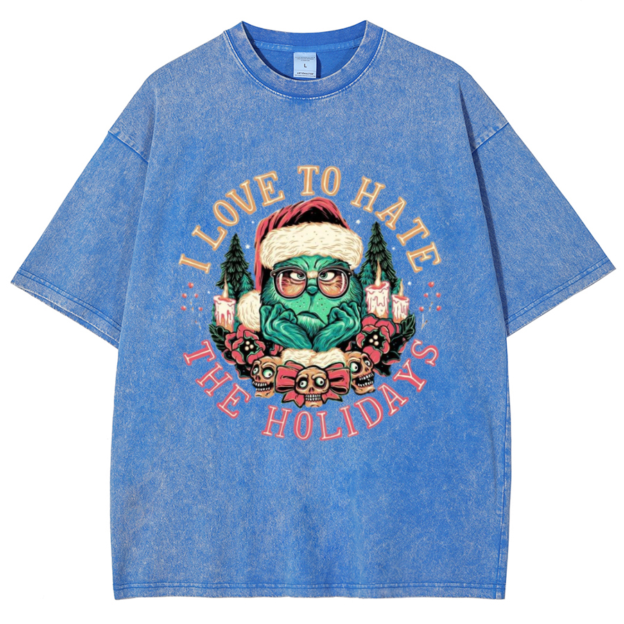 Muchic The Holidays Unisex Oversized Print Vintage Wash Denim T-Shirt