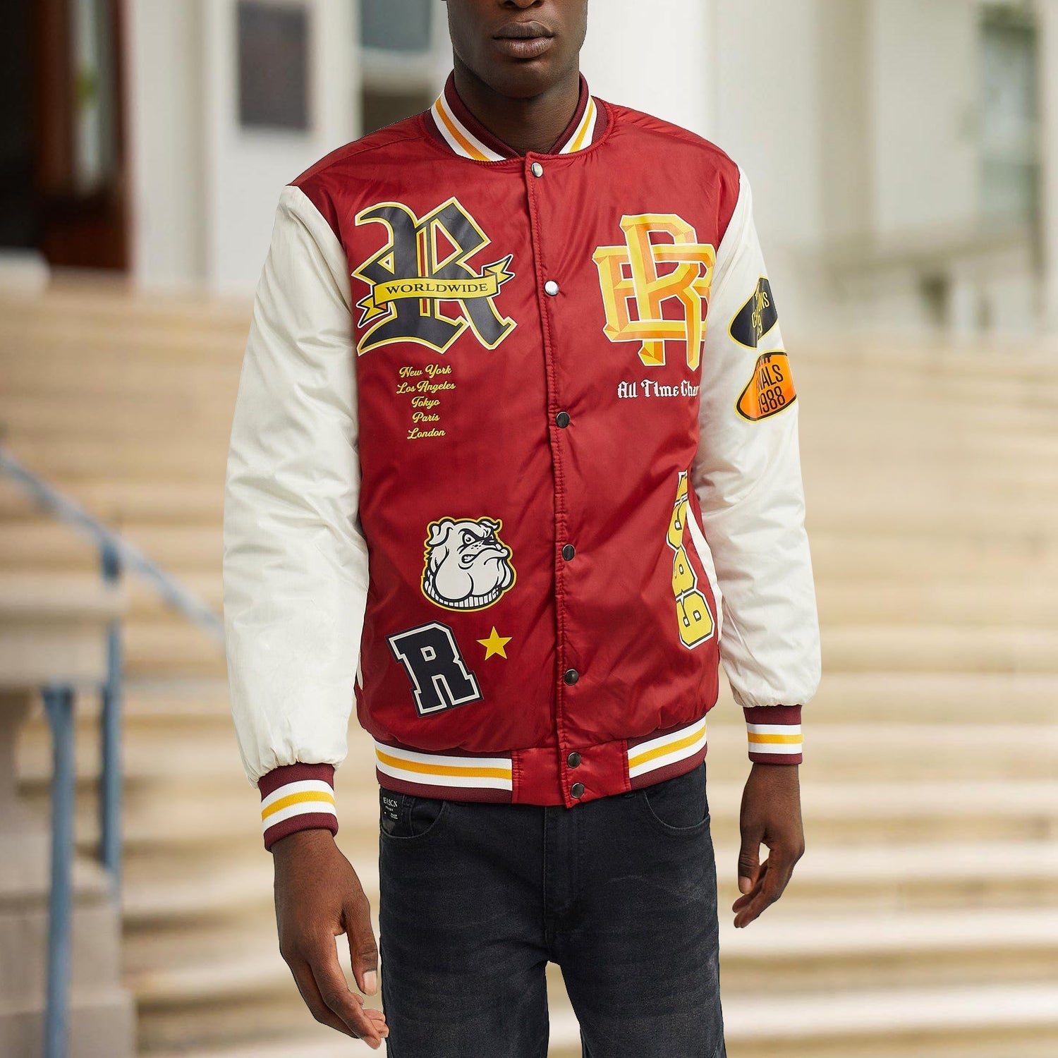 Muchic Casual Retro College Style Baseball Jacket Coats & Jackets