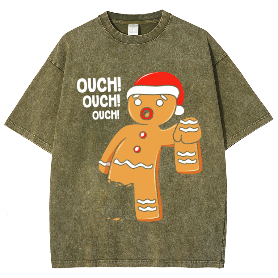 Muchic Ouch Unisex Oversized Print Vintage Wash Denim T-Shirt