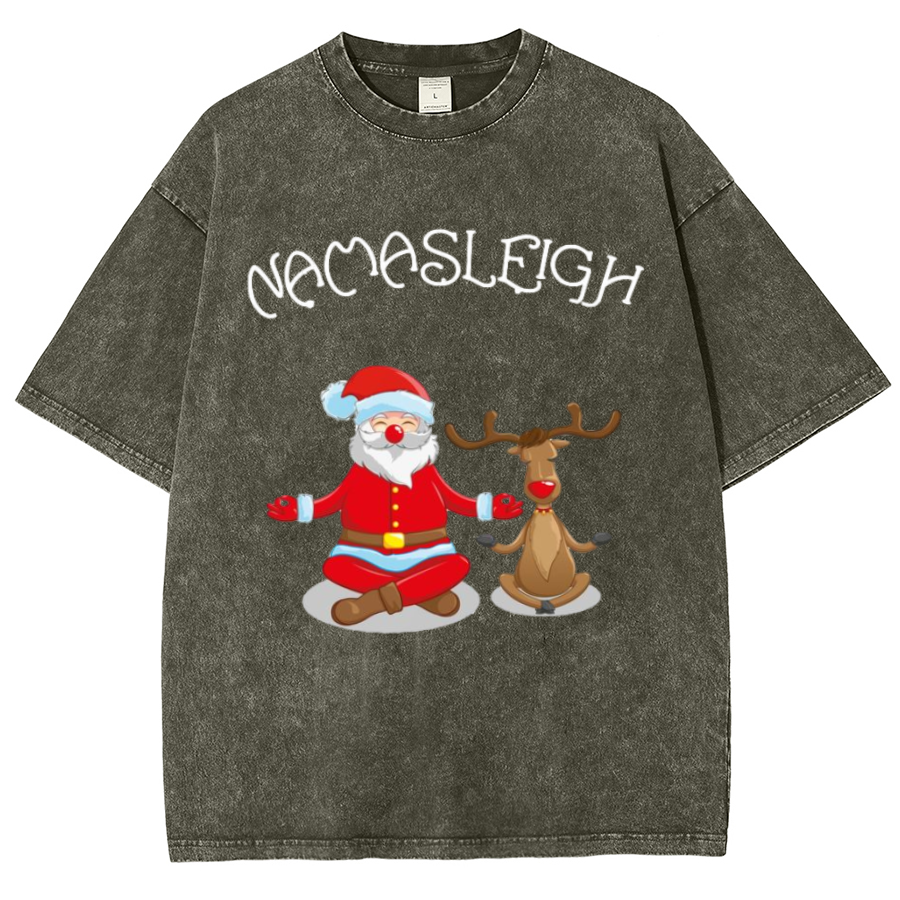 Muchic Nama Sleigh Unisex Oversized Print Vintage Wash Denim T-Shirt