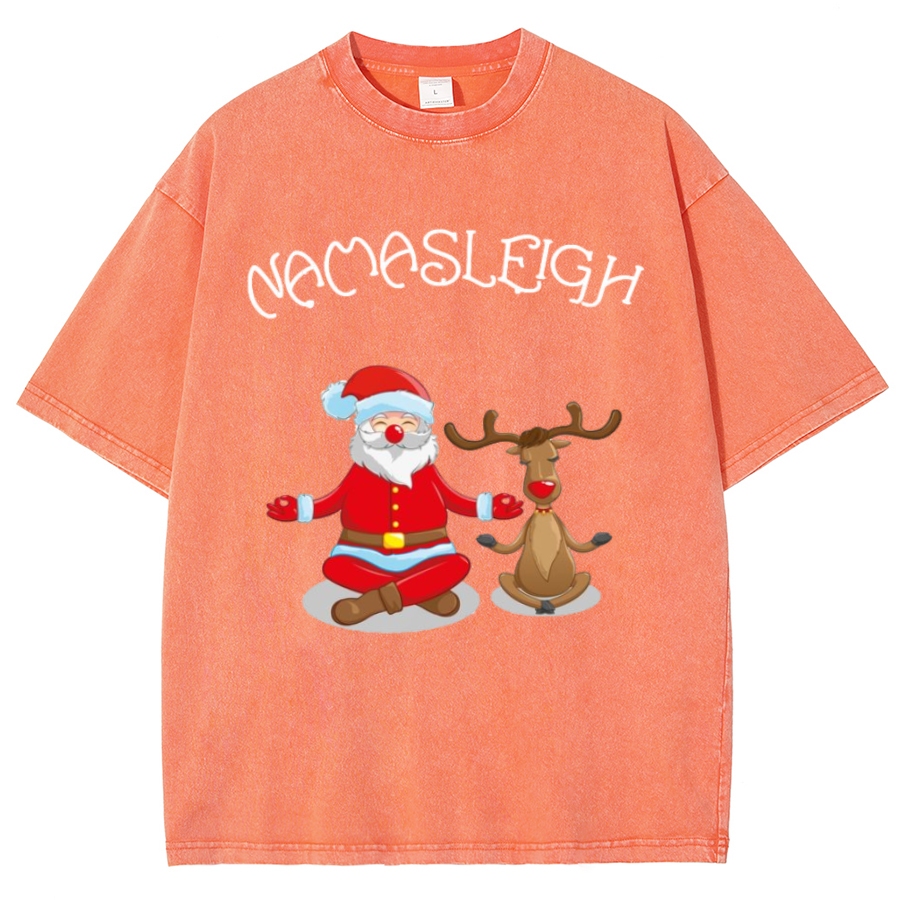 Muchic Nama Sleigh Unisex Oversized Print Vintage Wash Denim T-Shirt