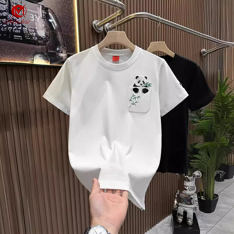 Unisex Intangible Cultural Heritage Panda Embroidery T-shirt(Hand Embroidered) (Duty Free)