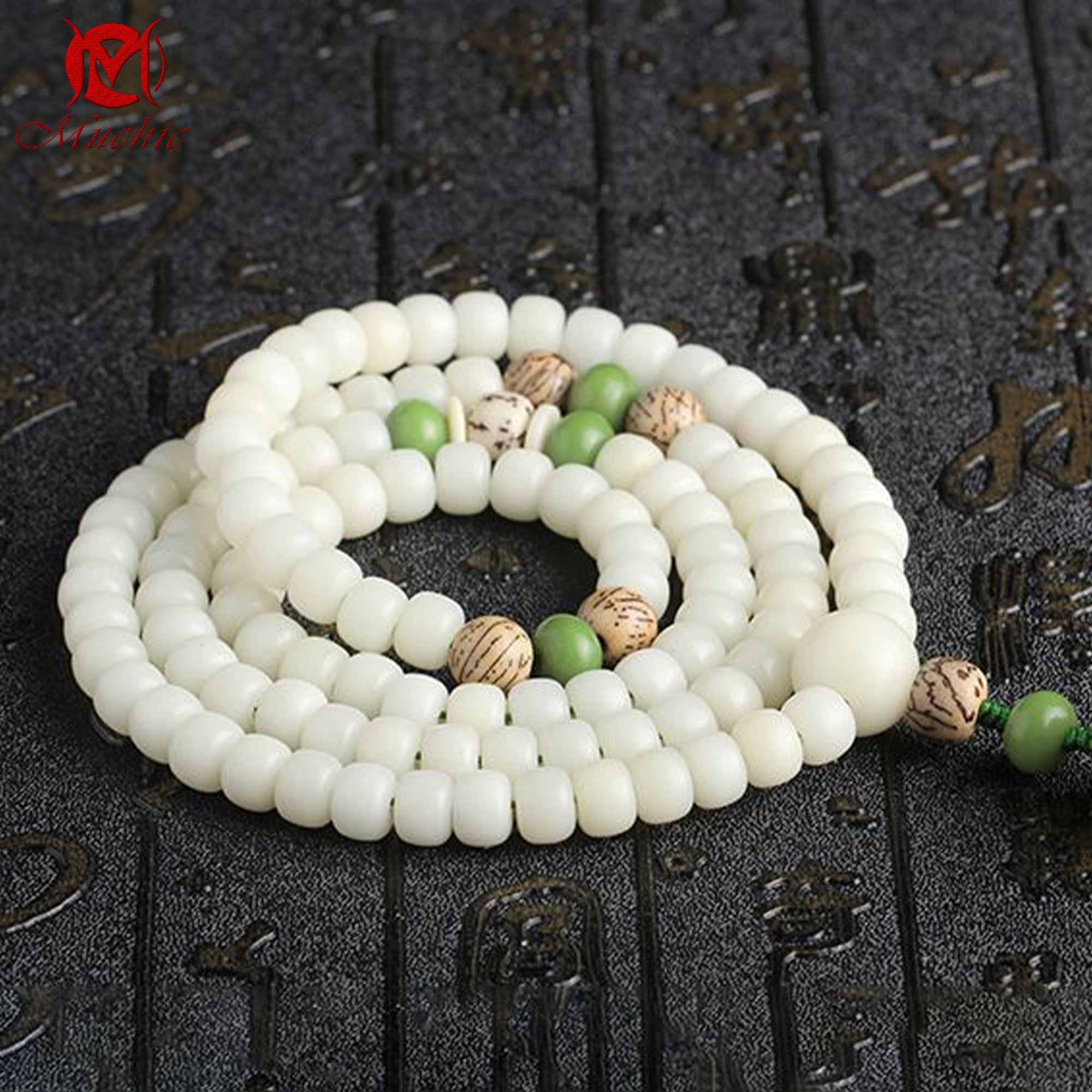 Natural white jade bodhi root bracelet luck buddhist beads rosary men and women(duty free)