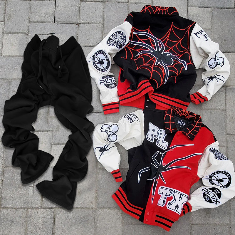 Spider Baseball Jacket and Pants Two-Piece Set