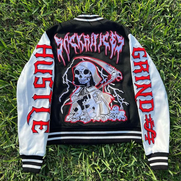 Muchic Grim Reaper Casual Street Baseball Jacket Black / S Coats & Jackets