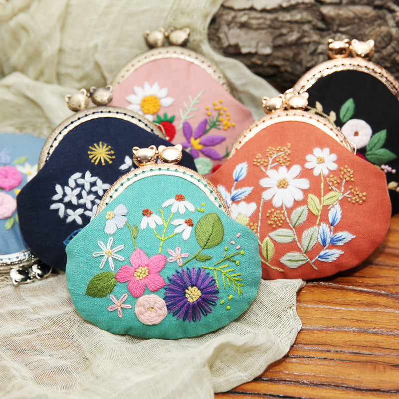Lu Embroidery Hand-Embroidery Diy Material Bag Three-Dimensional Ribbon Embroidery Su Embroidery Homemade Embroidery Frame Purse(duty free)