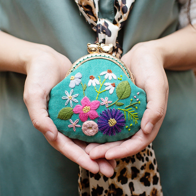 Lu Embroidery Hand-Embroidery Diy Material Bag Three-Dimensional Ribbon Embroidery Su Embroidery Homemade Embroidery Frame Purse(duty free)