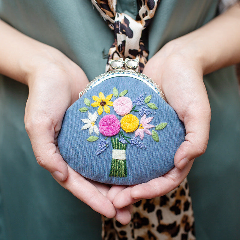 Lu Embroidery Hand-Embroidery Diy Material Bag Three-Dimensional Ribbon Embroidery Su Embroidery Homemade Embroidery Frame Purse(duty free)