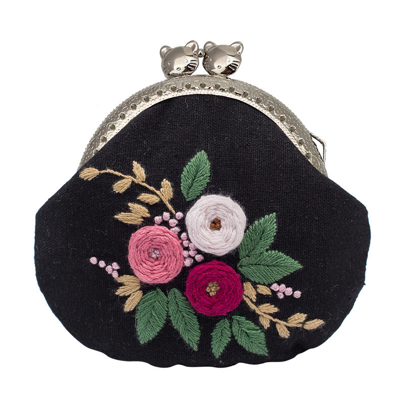 Lu Embroidery Hand-Embroidery Diy Material Bag Three-Dimensional Ribbon Embroidery Su Embroidery Homemade Embroidery Frame Purse(duty free)