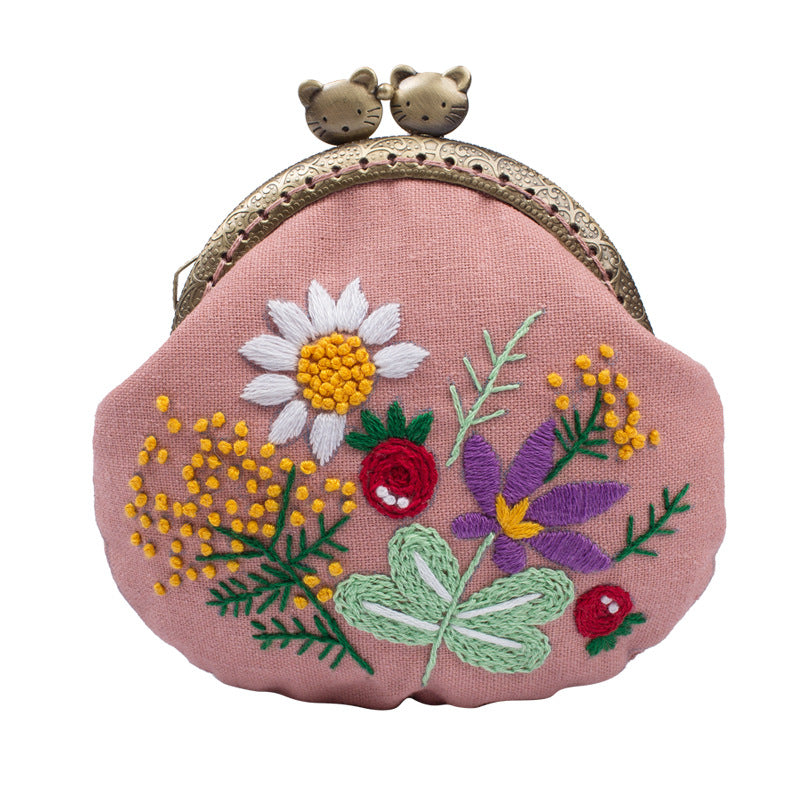 Lu Embroidery Hand-Embroidery Diy Material Bag Three-Dimensional Ribbon Embroidery Su Embroidery Homemade Embroidery Frame Purse(duty free)
