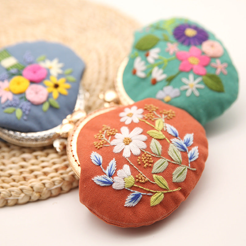 Lu Embroidery Hand-Embroidery Diy Material Bag Three-Dimensional Ribbon Embroidery Su Embroidery Homemade Embroidery Frame Purse(duty free)