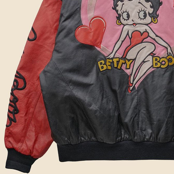 Muchic Unisex ’Betty Boop’ Anime Graphic Print Long Sleeve Baseball Jacket Leather