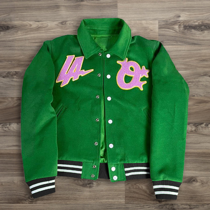 Muchic Woolen Colorblock Baseball Jacket Green / M Coats & Jackets