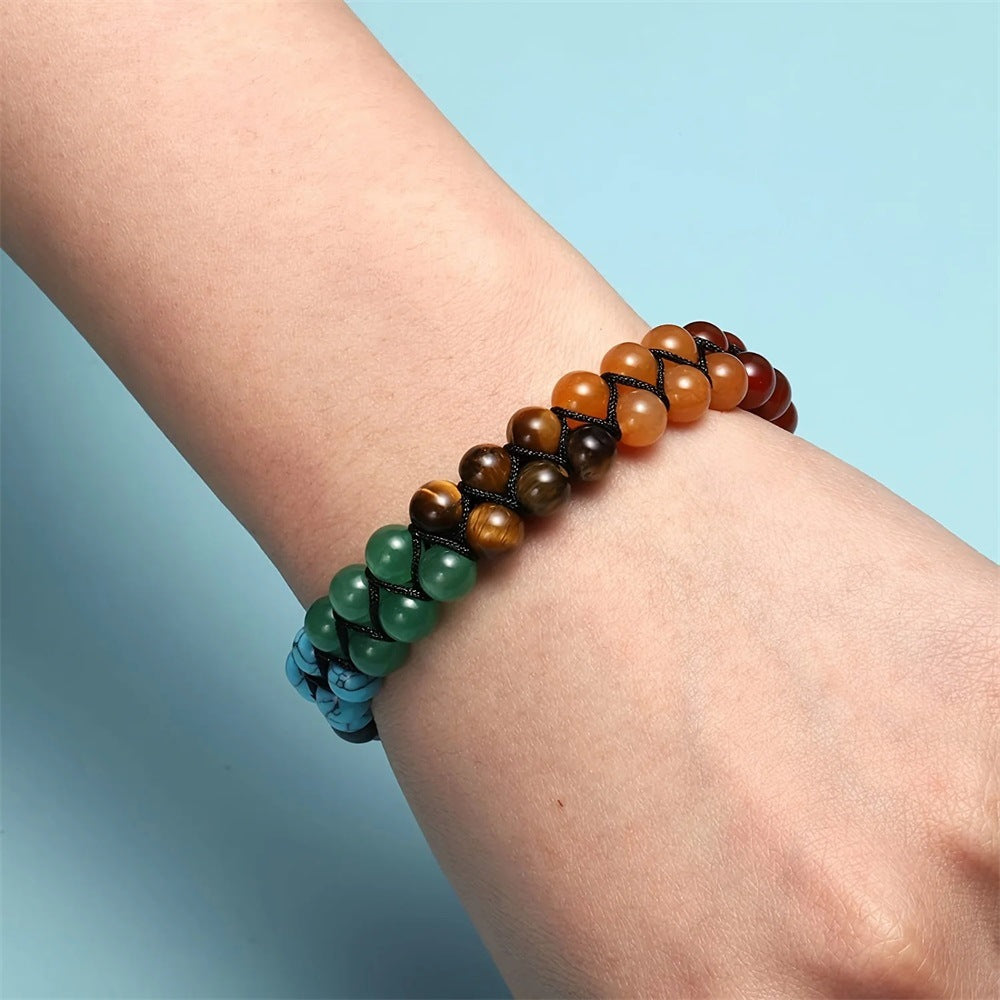 Chakra Turquoise Braided Bracelet – Double Layer Handmade Boho Crystal Wristband
