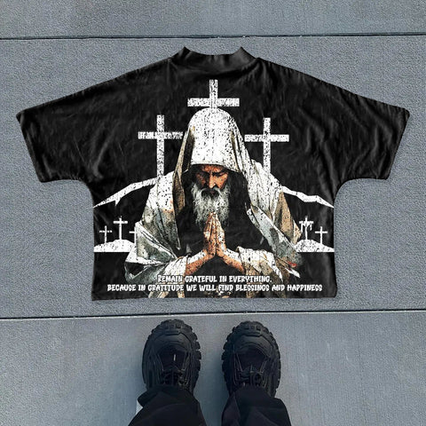 Muchic Jesus Praying Print Short Sleeve T-Shirt