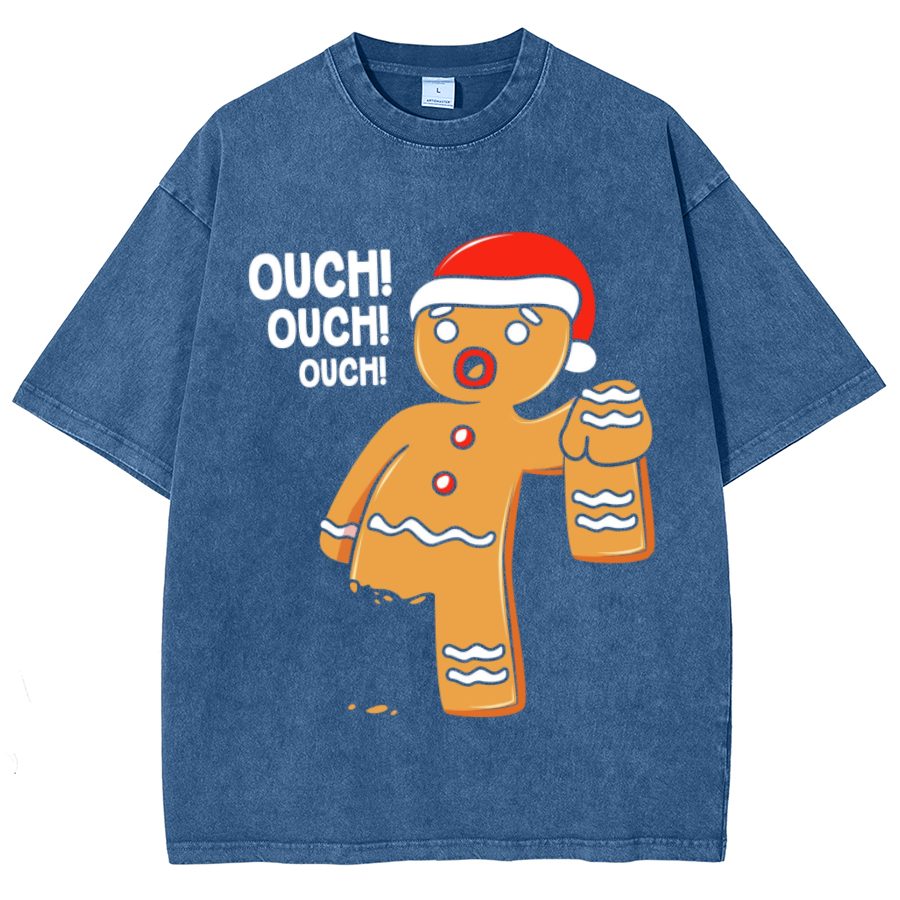 Muchic Ouch Unisex Oversized Print Vintage Wash Denim T-Shirt