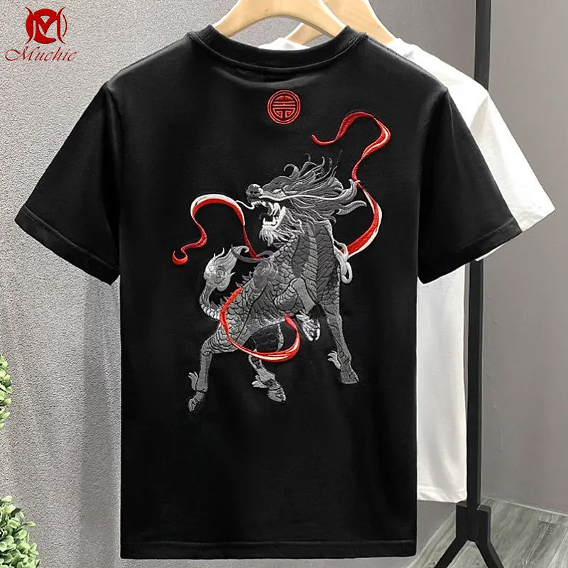 Unisex Intangible Cultural Heritage Qilin Embroidery T-shirt(Hand Embroidered) (Duty Free)