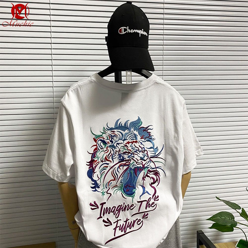 Unisex Intangible Cultural Heritage Tigers Embroidery T-shirt(Hand Embroidered) (Duty Free)