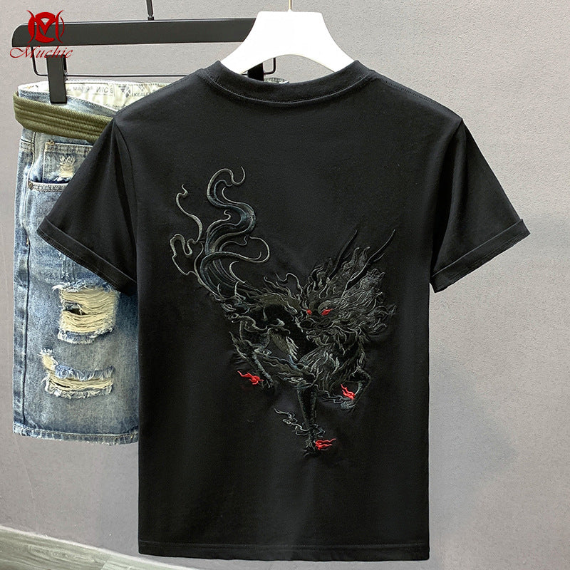 Unisex Intangible Cultural Heritage Qilin Embroidery T-shirt(Hand Embroidered) (Duty Free)
