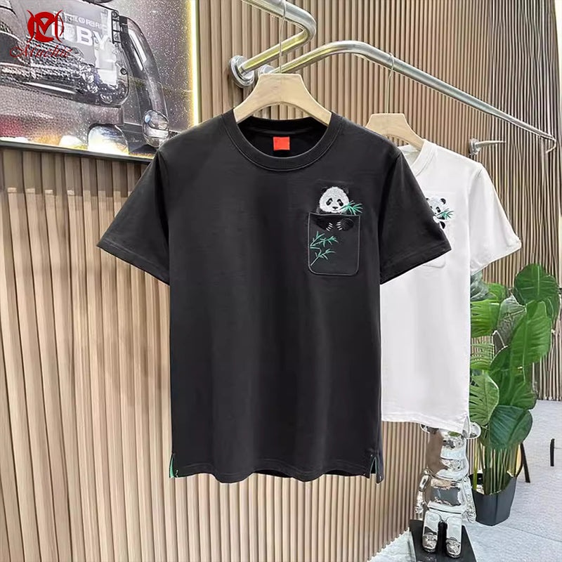 Unisex Intangible Cultural Heritage Panda Embroidery T-shirt(Hand Embroidered) (Duty Free)