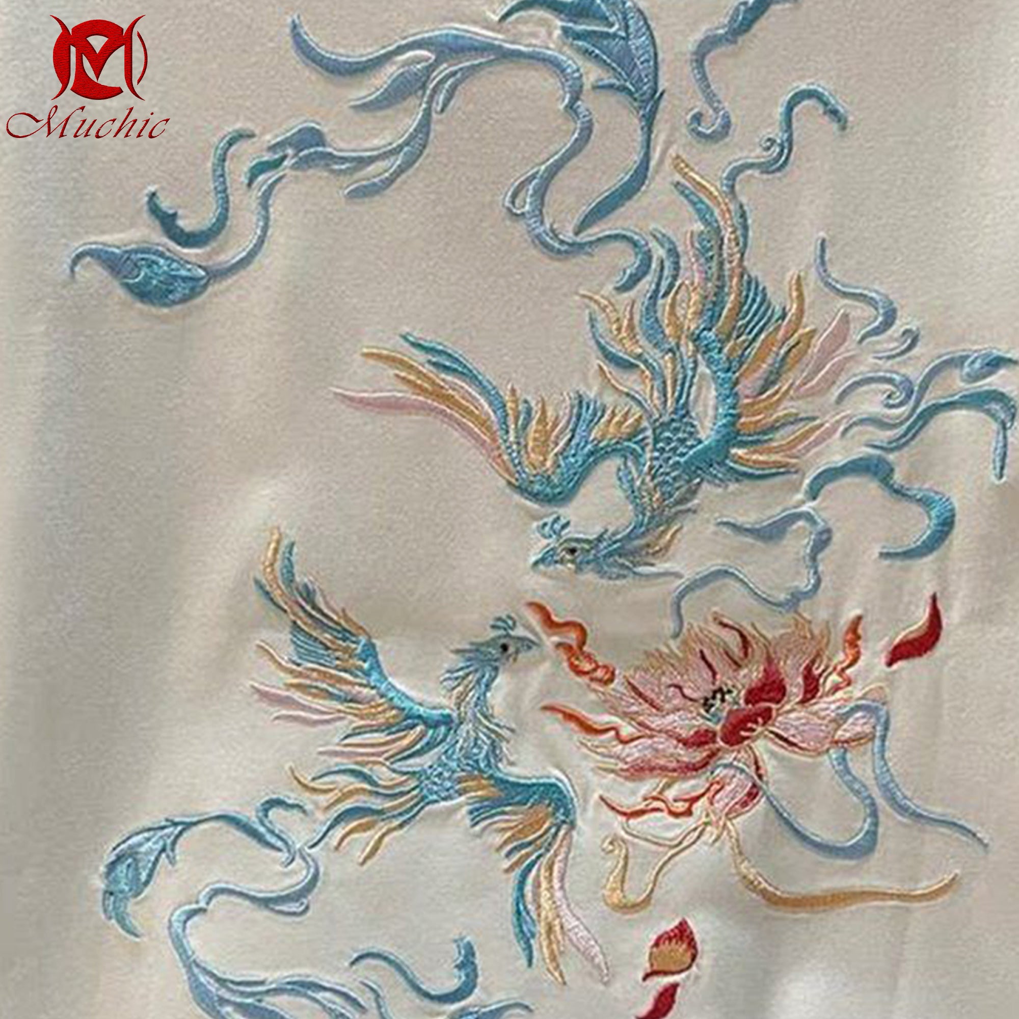 Unisex Intangible Cultural Heritage Double Phoenix Lotus Embroidery Print T-shirt (Hand Embroidery) (Duty Free)