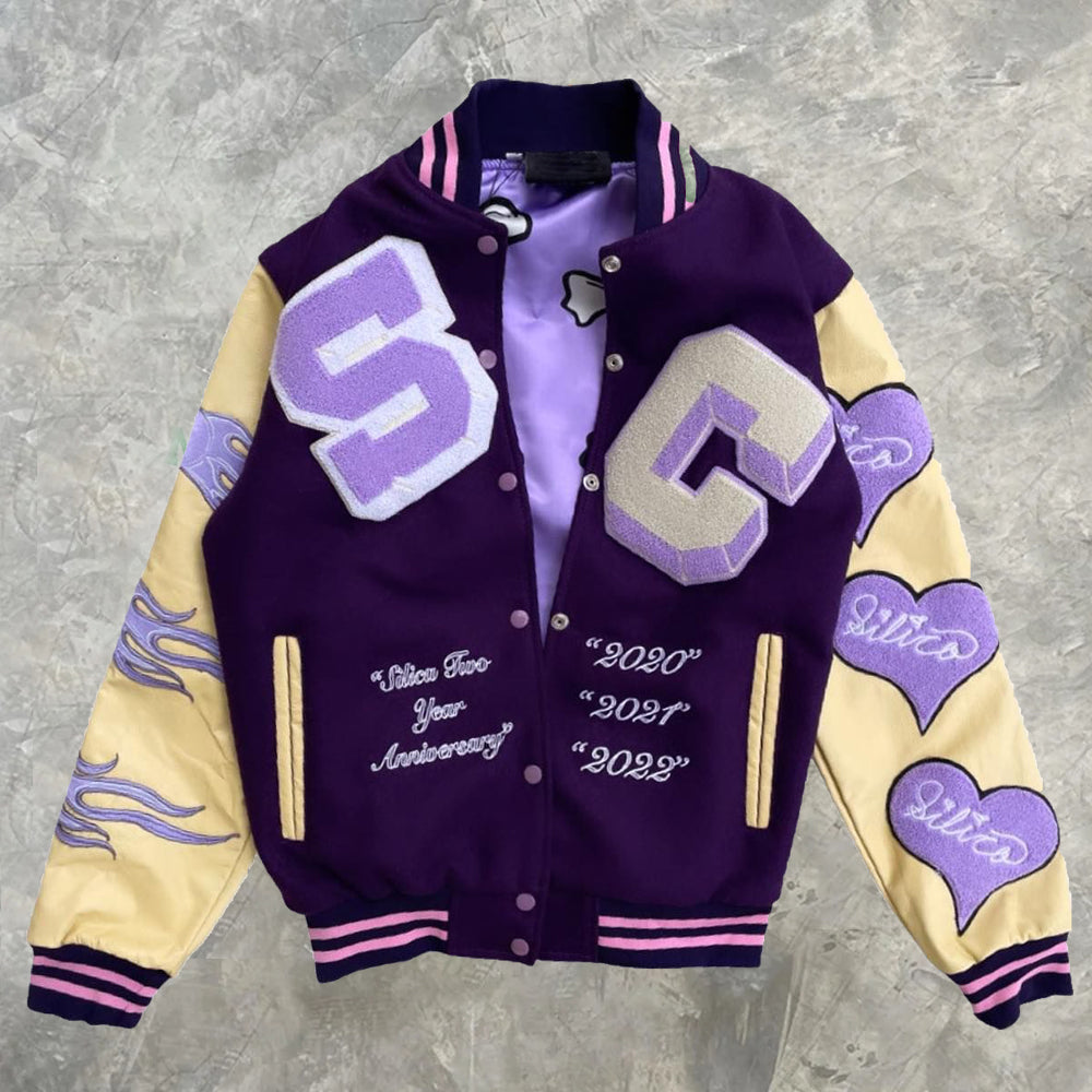 Muchic Personalized Preppy Varsity Jacket Purple / S Coats & Jackets