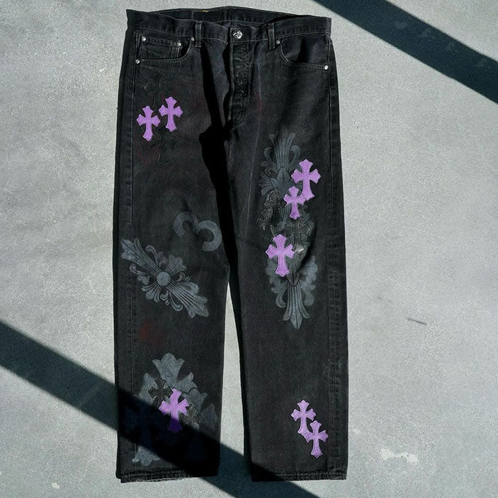 Muchic unisex 'Chrome Hearts' print jeans