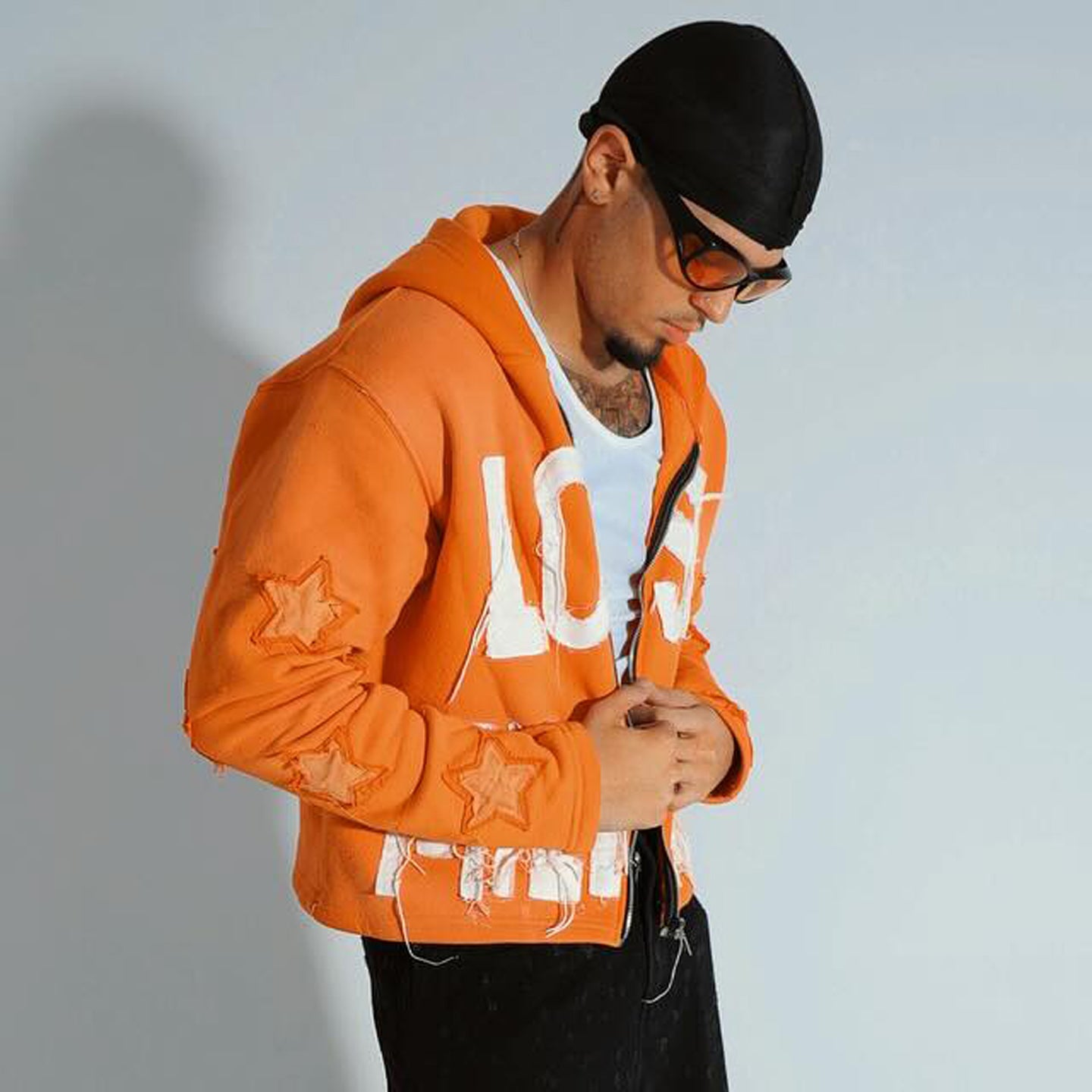 Muchic Lucky Casual Streetwear Patch Zip-Up Hoodie