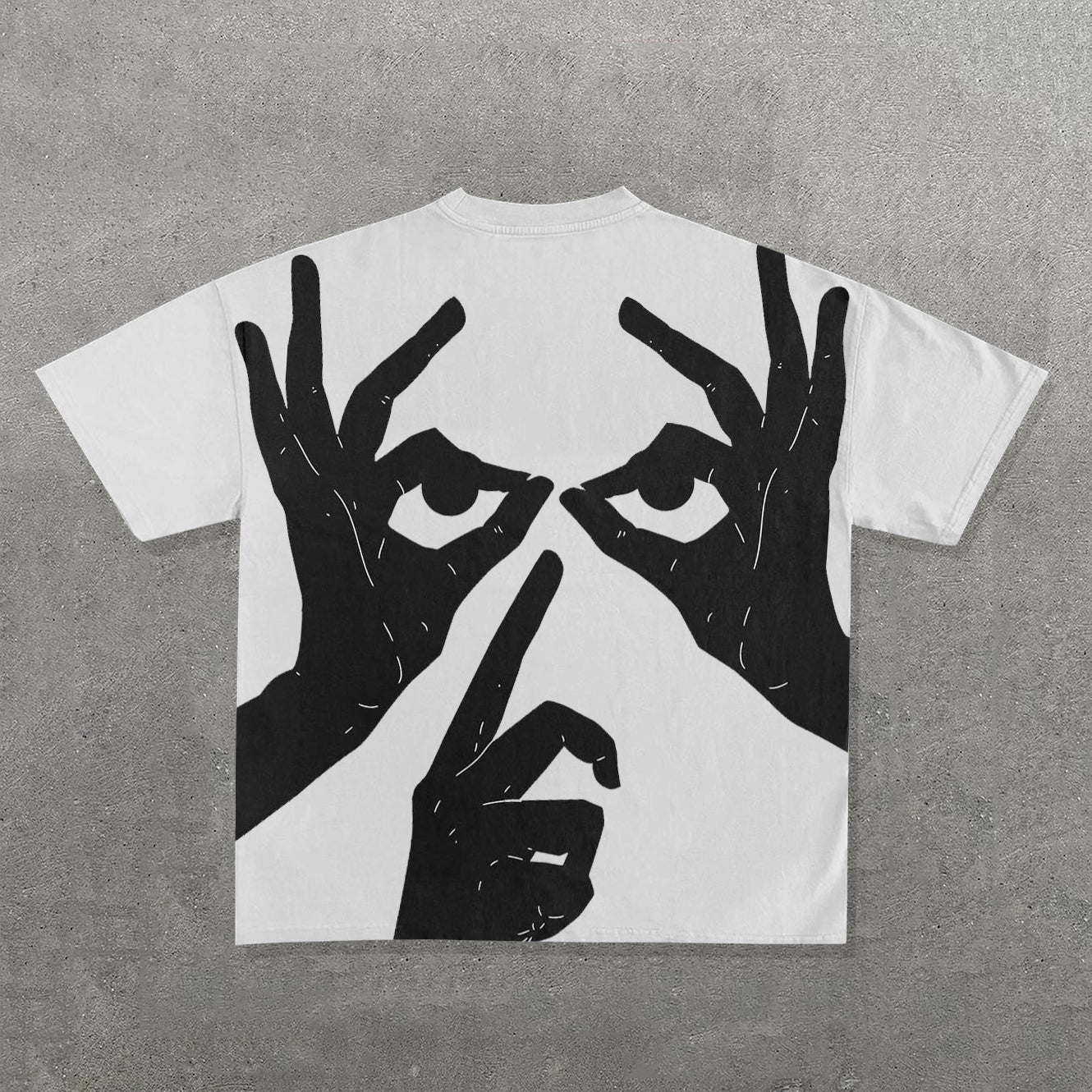 Muchic Gesture & Eyes Print Short Sleeve T-Shirt