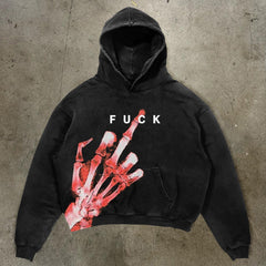 Muchic Gesture & Letters Print Long Sleeve Hoodies