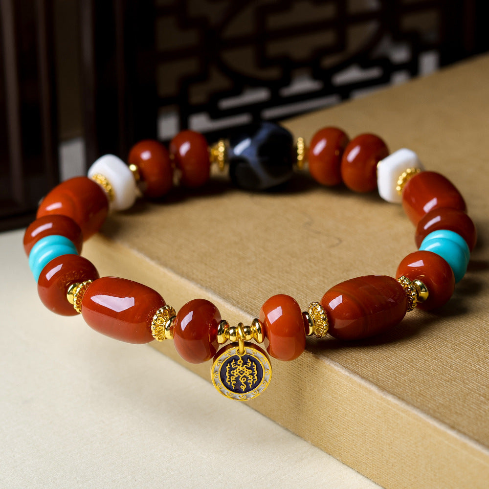 Tibetan Dzi Bead Bracelet with Red Agate – Spiritual Protection Jewelry