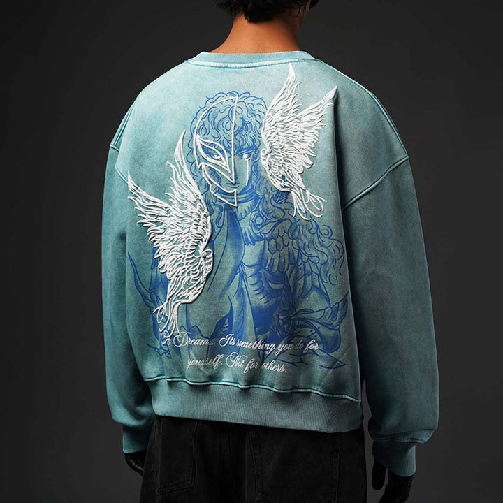 Muchic Unisex Berserk Falcon Blue Washed Sweatshirt