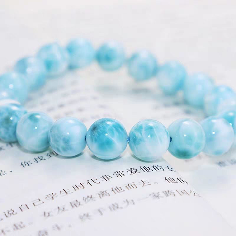 Natural Larimar Beaded Bracelet – Calm Energy & Ocean Stone Jewelry