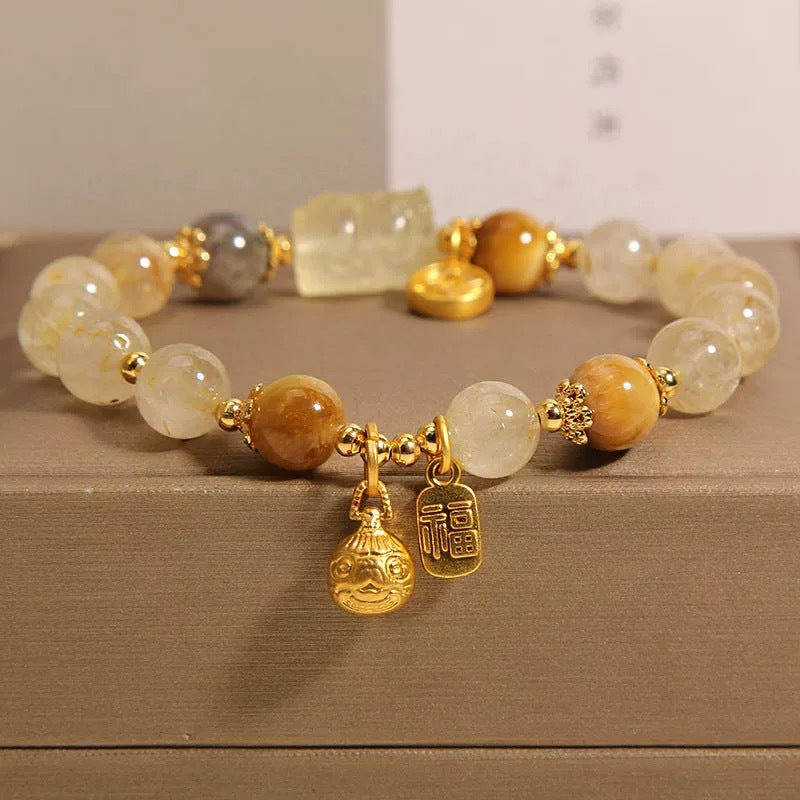 Golden Rutilated Quartz & Tiger Eye Bracelet for Wealth & Confidence