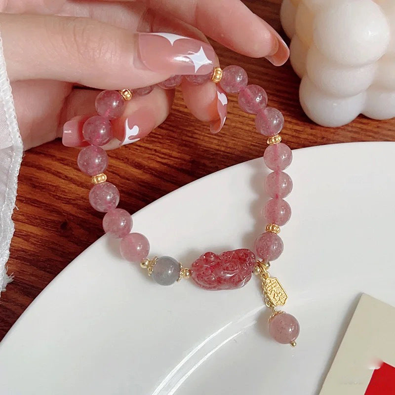 Strawberry Quartz Wealth Bracelet with Pixiu Charm – Abundance Crystal Jewelry