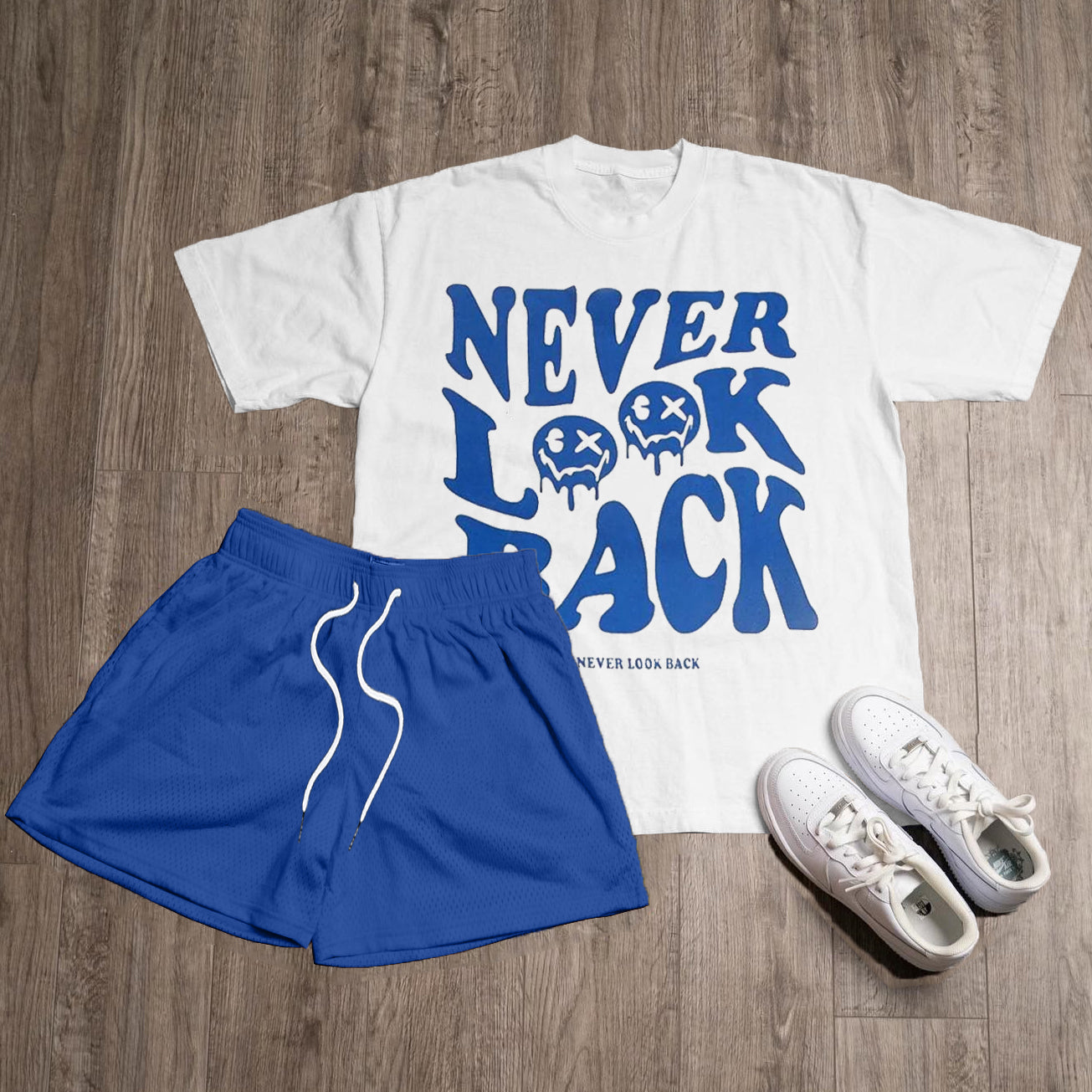 Muchic Never Look Back Print T-Shirt Shorts Two-Piece Set