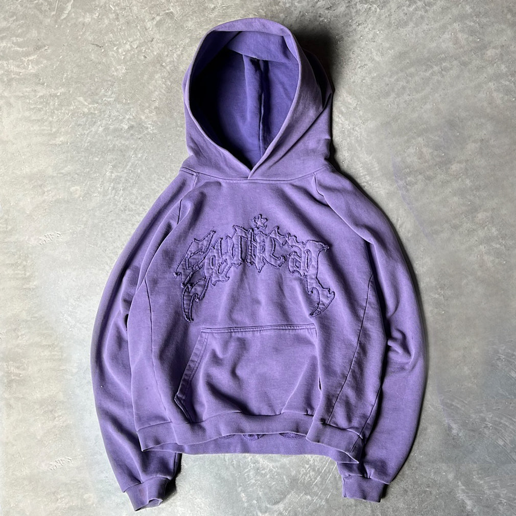 Muchic Vintage Personalized Patch Solid Color Hoodie