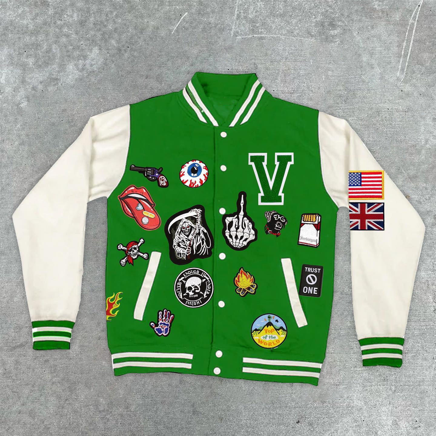 Muchic Casual Street Hip Hop Embroidered Baseball Jacket Green / S Coats & Jackets